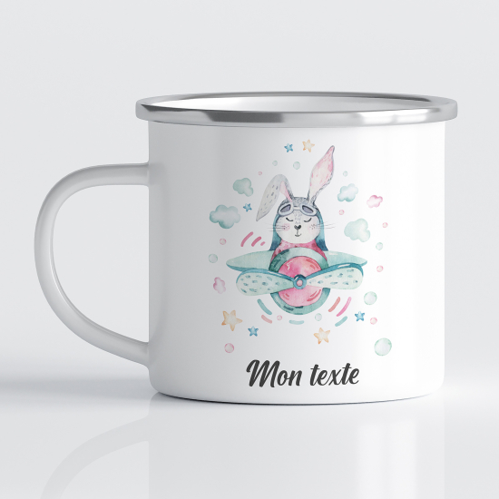 Emaille tasse personalisiert für Kinder - Flugzeughase