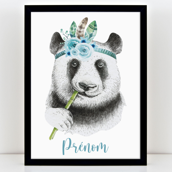 Kinderzimmer Poster personalisiert - Blauer Panda