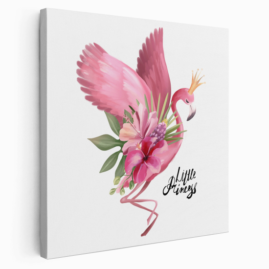 Leinwandbild für Kinderzimmer - Flamingo Rosa Blumen
