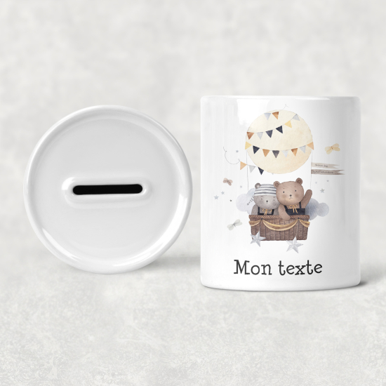 Personalisierte Sparschwein für Kinder - Heißluftballon-Bären