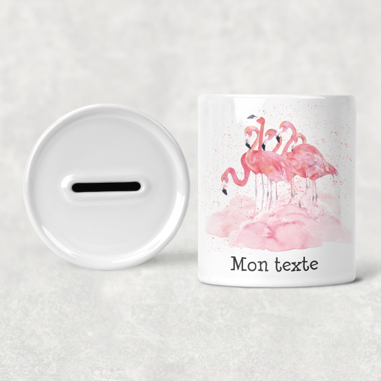 Personalisierte Sparschwein für Kinder - Rosa Flamingos