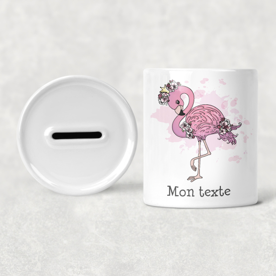 Personalisierte Sparschwein für Kinder - Rosa Flamingos