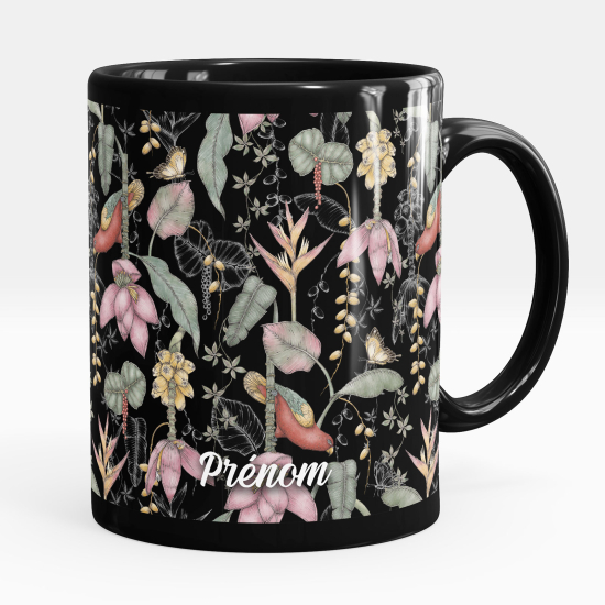 Personalisierte Tasse - Schwarze - Blumen