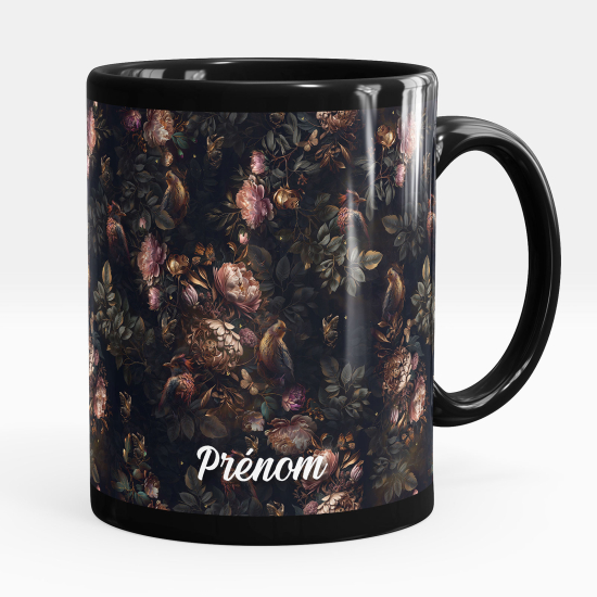 Personalisierte Tasse - Schwarze - Blumen