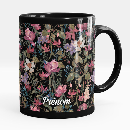 Personalisierte Tasse - Schwarze - Blumen
