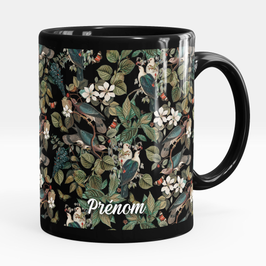 Personalisierte Tasse - Schwarze - Blumen