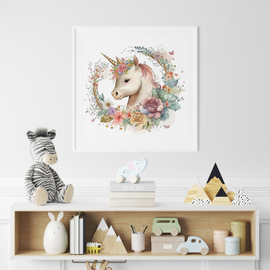 Poster Kinder - Einhorn Blumen