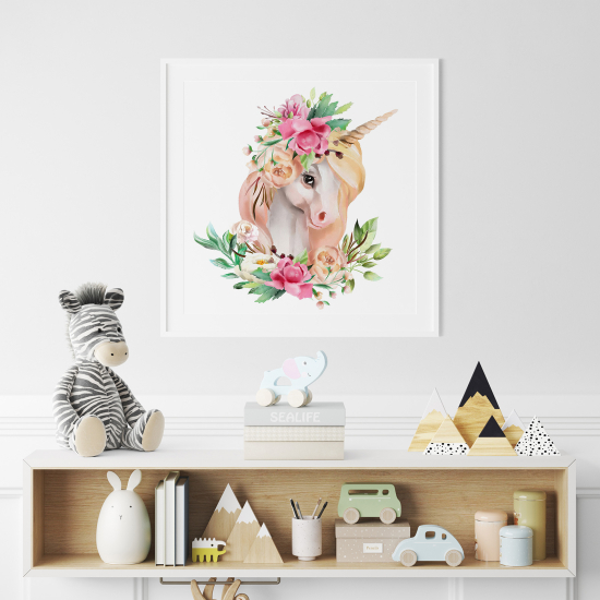 Poster Kinder - Einhorn Blumen