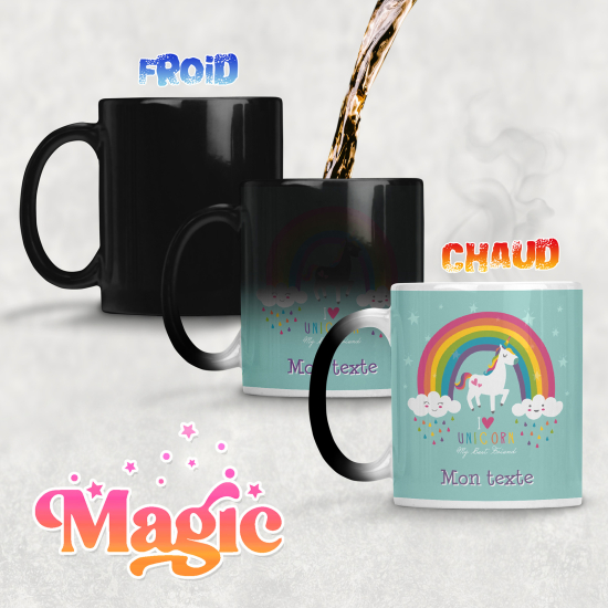 Zaubertasse personalisiert - Regenbogen-Einhorn